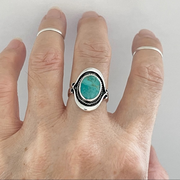 Sterling Silver Bali Style Genuine Turquoise Ring, Boho Ring, Silver Rings - Picture 4 of 12